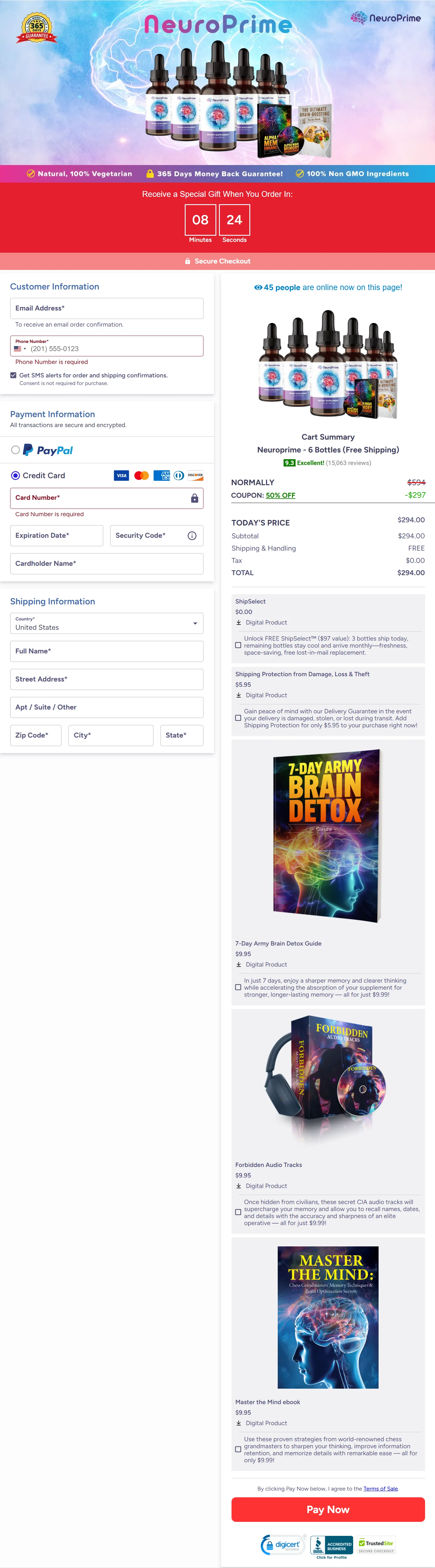 NeuroPrime checkout page